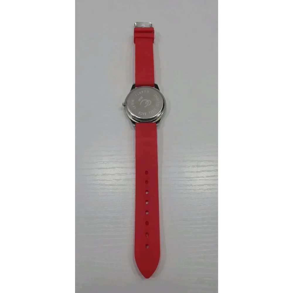 Cc 6545 Analog Quartz Watch W/Sparkly Gems Heart Dial Red Band New Battery W289
